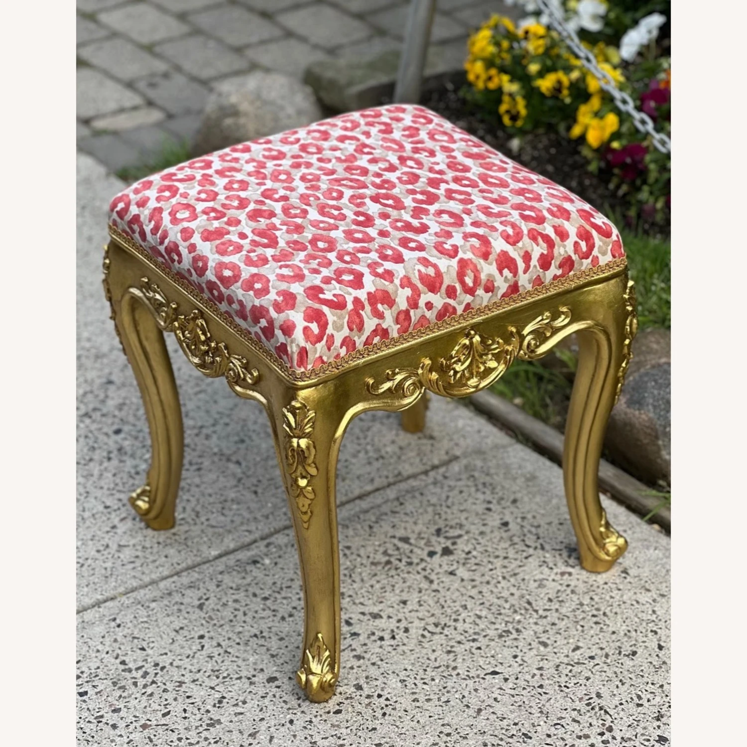 Other Louis XV Gold Leaf Bench Stool Ottoman Snow Leo 3 Other Louis XV Gold Leaf Bench Stool Ottoman Snow Leo - Image 3
