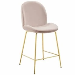 Other Counter Stool In Pink Velvet Polyester Upholstery