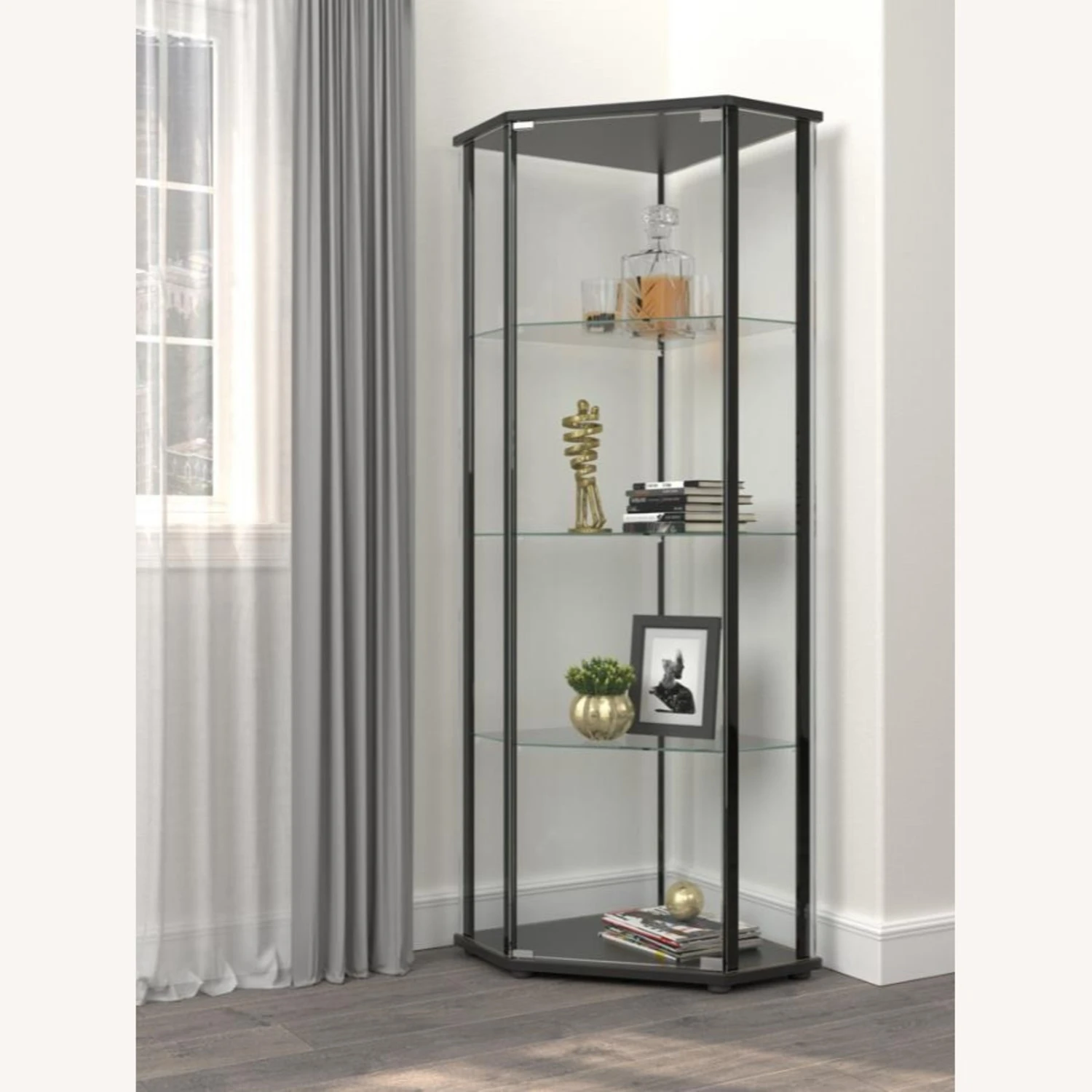 Other Curio Cabinet In Black Wood Finish W/ Glass Door 1 Other Curio Cabinet In Black Wood Finish W/ Glass Door