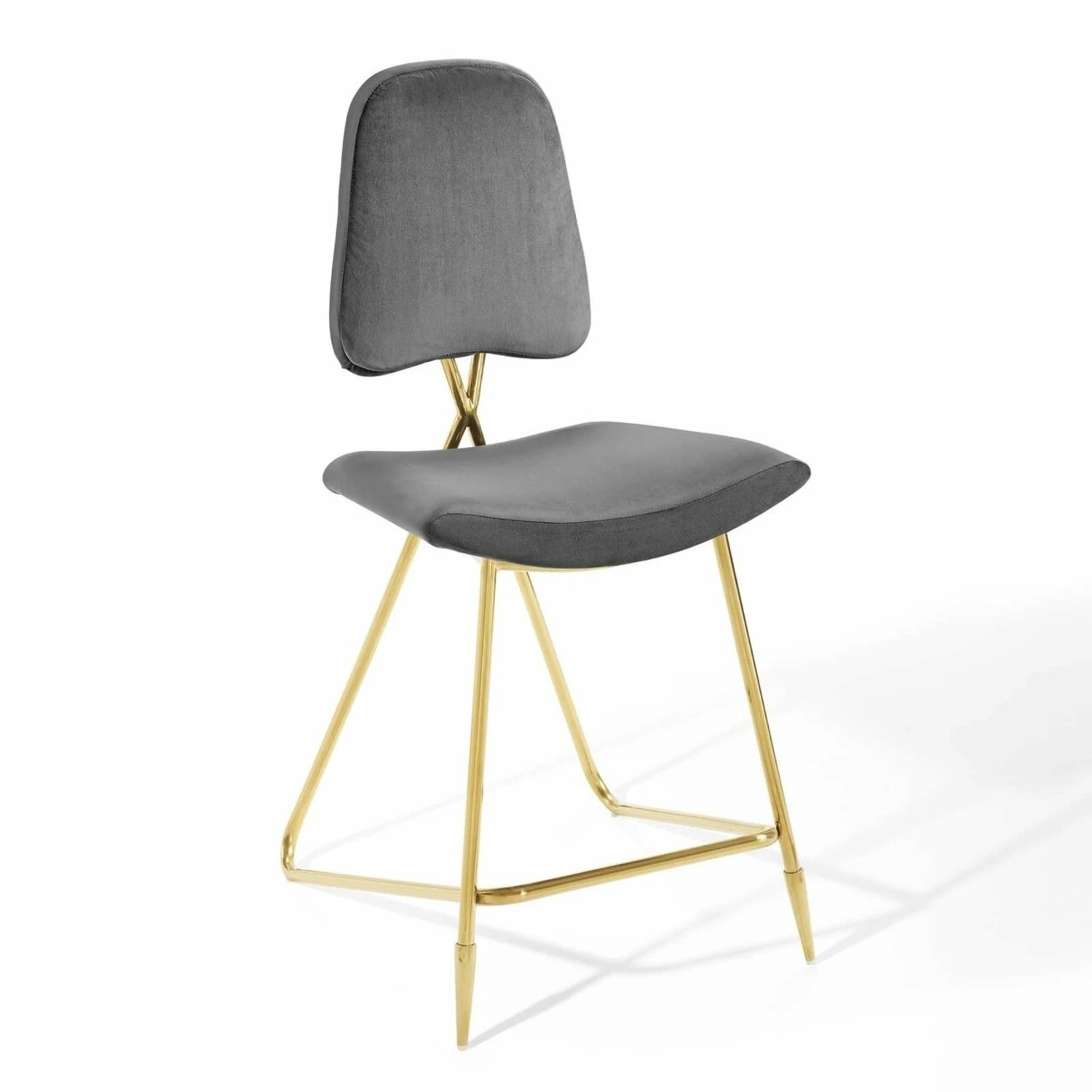 Other Counter Stool In Gray Velvet W/ Sleek Gold Base 4 Other Counter Stool In Gray Velvet W/ Sleek Gold Base - Image 4