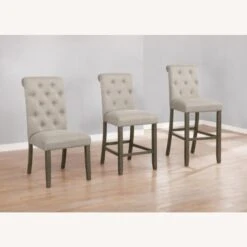 Other Bar Stool In Tufted Linen-Like Beige Fabric