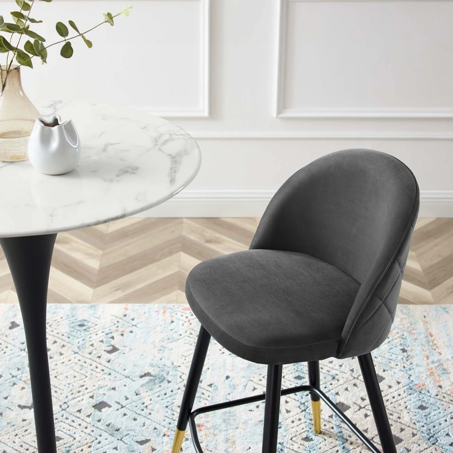 Other Counter Stool In Gray Velvet W/ Diamond Patterns 3 Other Counter Stool In Gray Velvet W/ Diamond Patterns - Image 3