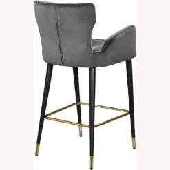Other Counter Stool In Grey Velvet W/ Channel Tuftings