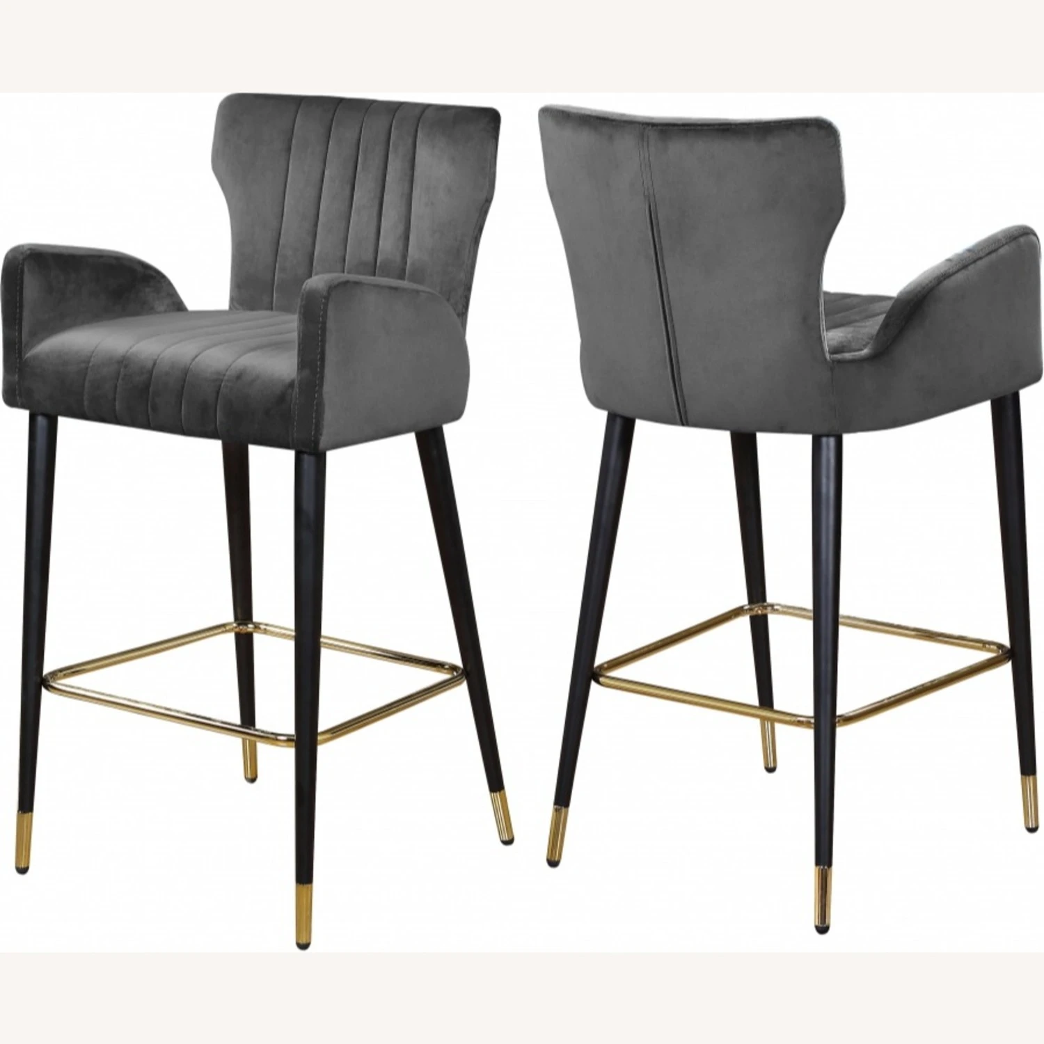 Other Counter Stool In Grey Velvet W/ Channel Tuftings 4 Other Counter Stool In Grey Velvet W/ Channel Tuftings - Image 4