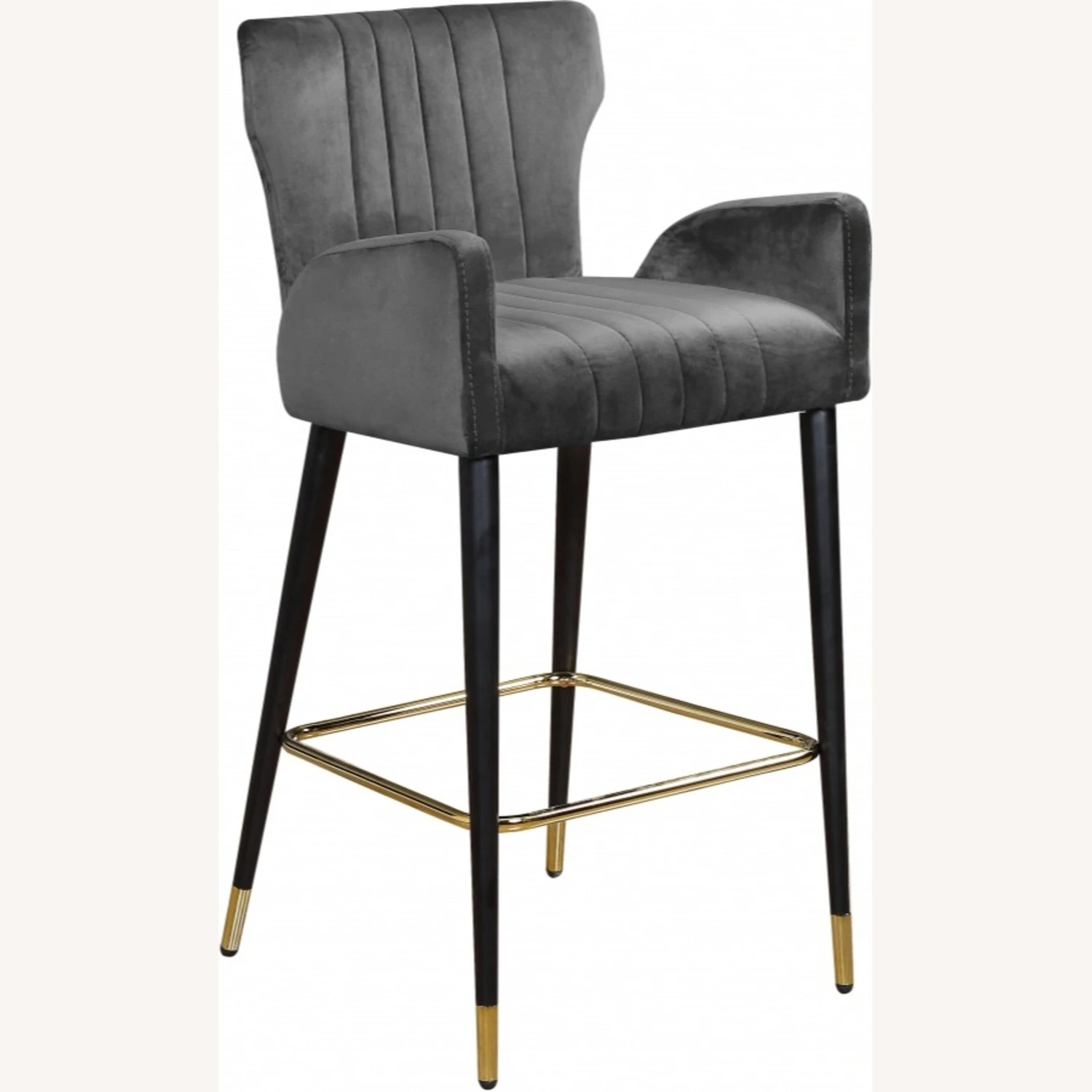 Other Counter Stool In Grey Velvet W/ Channel Tuftings 5 Other Counter Stool In Grey Velvet W/ Channel Tuftings - Image 5