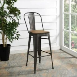 Other Bar Stool In Bamboo Seat & Brown Steel Finish
