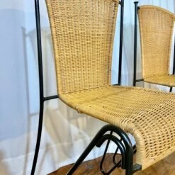 Pair Of Wicker And Iron Counter Height Stools