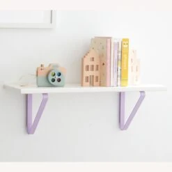 Pottery Barn White Shelf With Lavender Metal Brackets