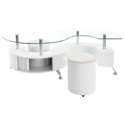 Other Coffee Table In White High Gloss With Curved Glass