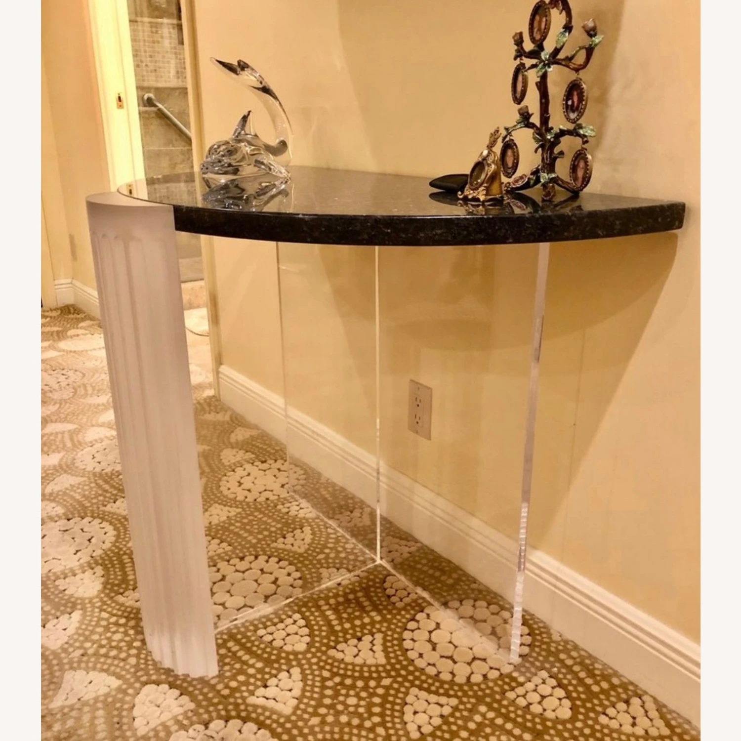 Fluted Frosted Entrance Table Marble Half Moon Top 1 Fluted Frosted Entrance Table Marble Half Moon Top