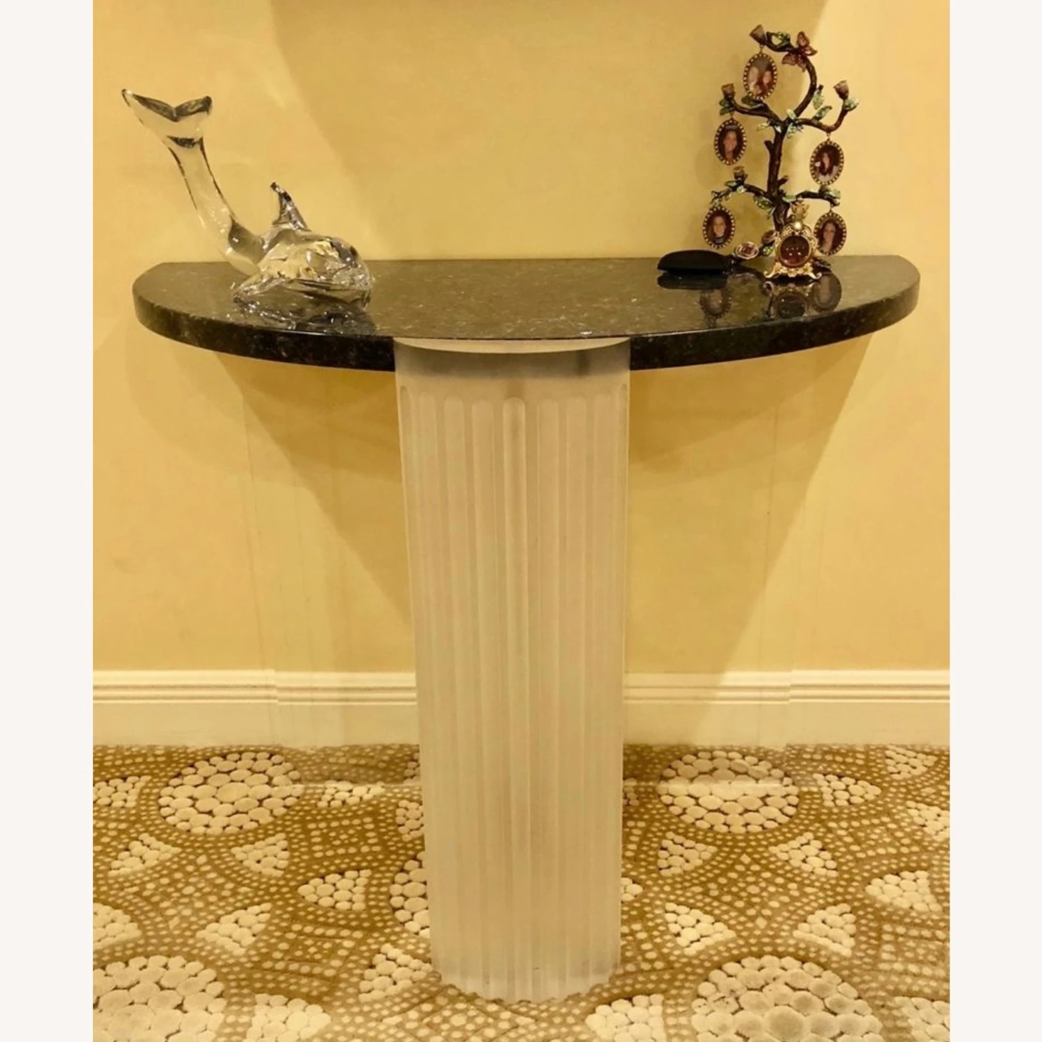 Fluted Frosted Entrance Table Marble Half Moon Top 3 Fluted Frosted Entrance Table Marble Half Moon Top - Image 3