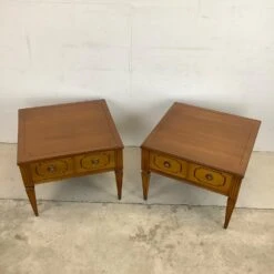 Pair Vintage Square End Tables With Single Drawer