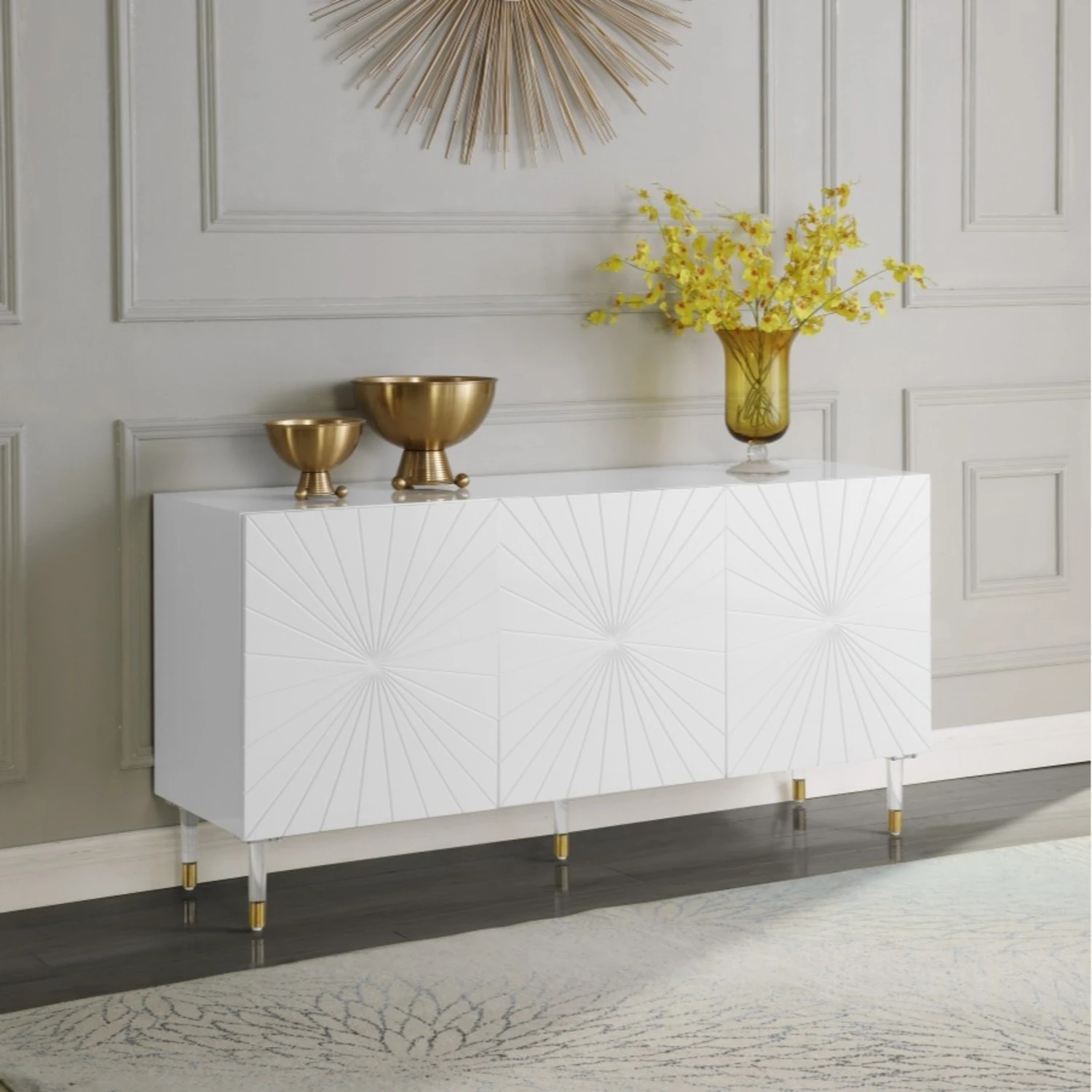 Other Sideboard In White Lacquer W/ Starburst Design 2 Other Sideboard In White Lacquer W/ Starburst Design - Image 2