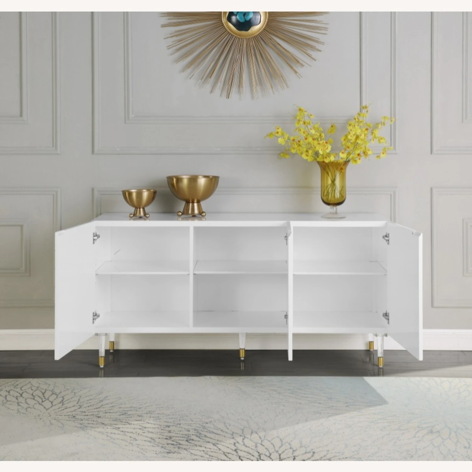 Other Sideboard In White Lacquer W/ Starburst Design 3 Other Sideboard In White Lacquer W/ Starburst Design - Image 3