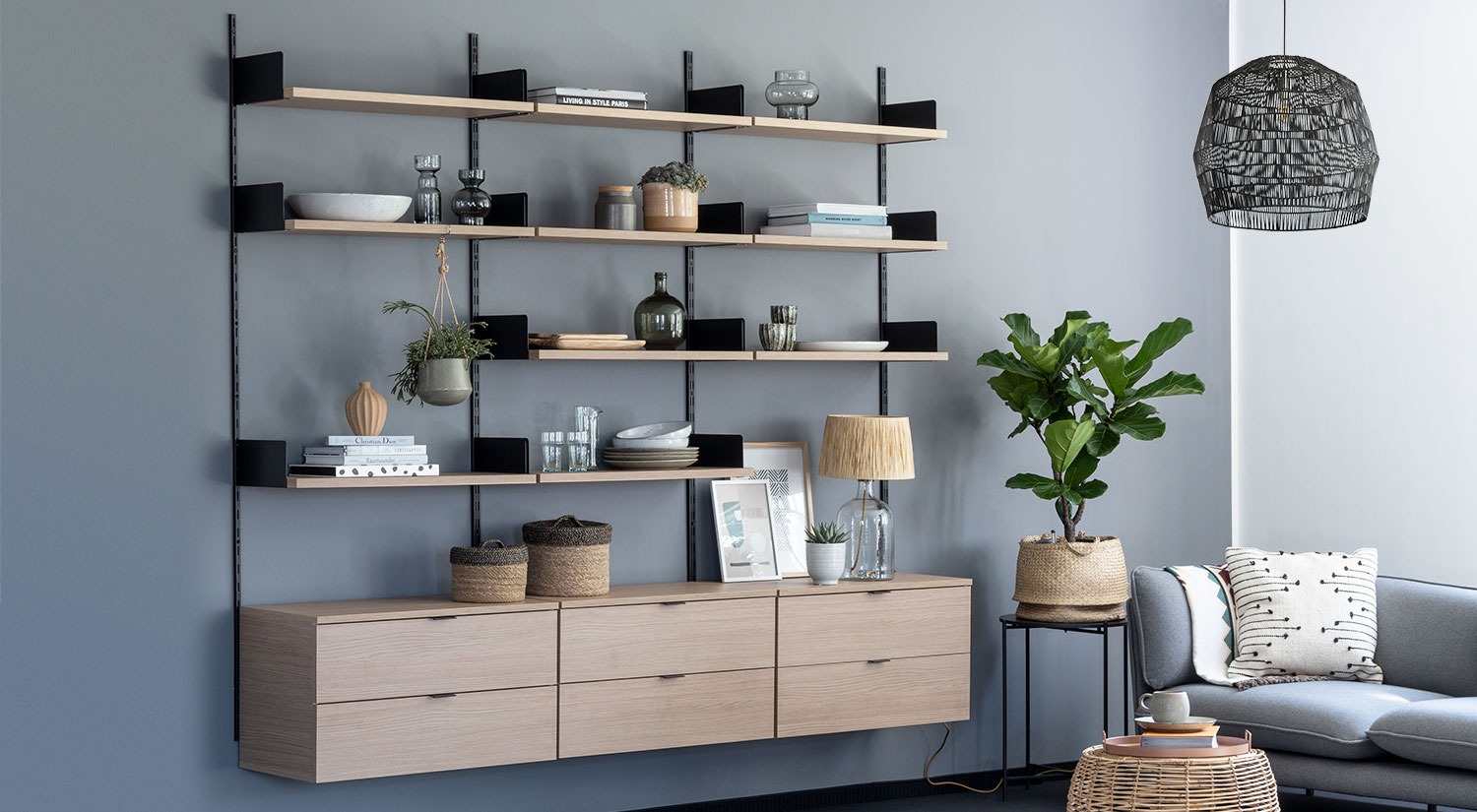 Othee Home Shop -Othee Home Shop office shelving on wall oak blac